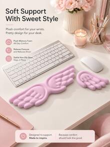 Kreatives Engel-Flügel-Silikon-Handgelenkstützkissen, rutschfeste Tastatur- & Maus-Handgelenkauflage, stilvolles ergonomisches Desktop-Accessoire für die tägliche Büroarbeit von Damen - Übersicht 2