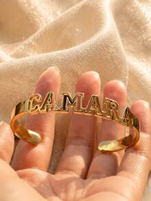 Personalized Gold Stainless Steel Open Cuff Bracelet With Custom Name Engraving - Elegant Bohemian Style, Women's Wide Cuff Bracelet, High-Quality Women's Cuff Bracelet, Party Accessory, Engraved Jewelry, Handmade Bracelet, Gift For Her, Anniversary Gift - Multicolor - View 3