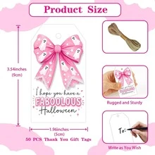 Halloween Tags Cute Pink Bow Ghost Gift Tags With String For Halloween Birthday Decorations Party Favors Gifts Wrapping - A - View 6