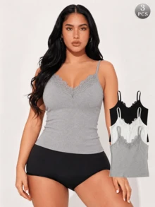 3Pcs Lace Camisole Tank Tops For Women, Versatile Innerwear - Multicolor - View 1