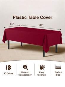 1/3/6/12 buah Taplak Meja Plastik Warna Burgundy Polos - 54 Inci x 108 Inci - Taplak Meja Sekali Pakai untuk Pesta dan Piknik, Cocok untuk Pernikahan, Natal, Thanksgiving, Halloween - Merah Burgundy - View 3