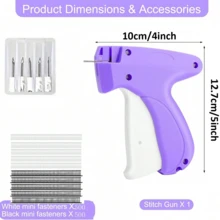 Quick Clothing Repair Tool, Sewing Machine Pre-Consultant, Quilt Fixing Gun, Micro Stitching Gun, Mini Hemming Gun, Micro Label Stitching Tool For Clothing (1 Label Gun + 6 Needles + 500 White Glue Pins + 500 Black Glue Pins) - A - View 3