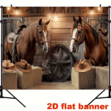 2D Flat BannerThis Western Cowboy Theme Party Banner, Featuring Saddles, Hay Bales, And Cowboy Hats As Design Elements, Is Perfect For Birthday Decorations, Photo Backdrops, Cake Table Setups, And Themed Parties - Multicolor - View 6