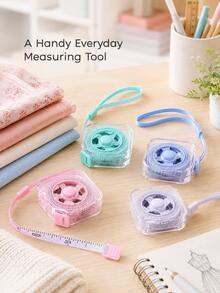 8/4/2/1pc Macaron Color Transparent Shell Retractable Tape Measure, Cute Minimalist Premium Plastic Square Waist Measuring Tape With Lanyard And Button, Sewing Tailoring Craft Tool, Essential For Home School College Daily Use - Multiple Styles - View 10