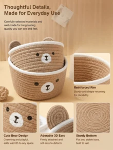 1pc/2pcs Multi-Functional Desktop Storage Basket, Suitable For Desktop Cosmetics And Miscellaneous Items, With Cute Cartoon Pattern, Home Decor, School Gift, Living Room And Bedroom Storage Organization - Multicolor - View 5
