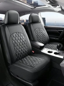 Universal PU Leather Car Seat Covers Full Set, Diamond Pattern Car Seat Protector, Non-Slip Bottom, 2 Front Seats/5 Seats Complete Set, Easy Installation, Suitable For Sedan, SUV And Pickup Truck, Vehicle Interior Accessories - A - View 3