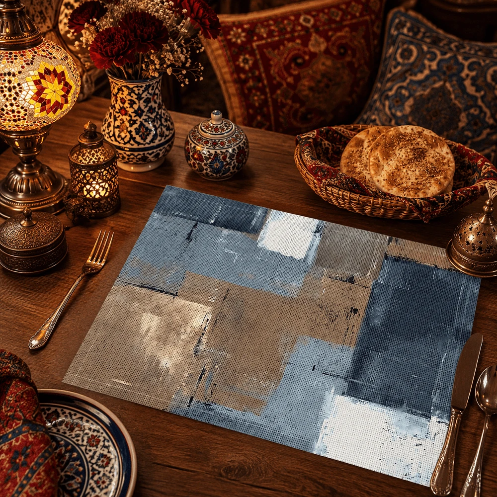 1pc/4pcs/6pcs, Home Decor, Abstract Pattern Printed Linen Placemats, All Season, Suitable For Dining Table, Washable Placemats, Coasters, Kitchen Placemats, Home Goods, Kitchen Supplies, Dining Table Decor - Multicolor - View 1