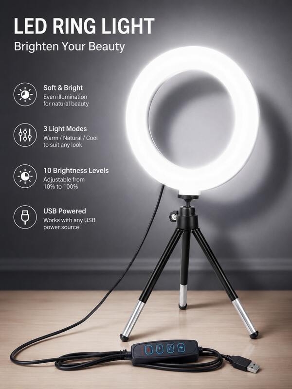 6 Inch Mini Ring Light With Extendable Tripod, Makeup Light, Desktop Fill Light, Indoor Facial Fill Light For Photography, Phone Photography Fill Light With Stand, 3-Color Multi-Level Adjustable 6 Inch Fill Light + Stand, Portable And Extendable, Suitable For Various Party Shooting And Recording