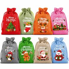Set 16 Tas Kado Linen Natal Warna-warni, Kantong Serut Santa Claus, Cocok untuk Kado Pesta Liburan dan Penyimpanan Perhiasan, Sempurna untuk Perlengkapan Pesta Natal dan Tahun Baru - 10x14cm - View 1