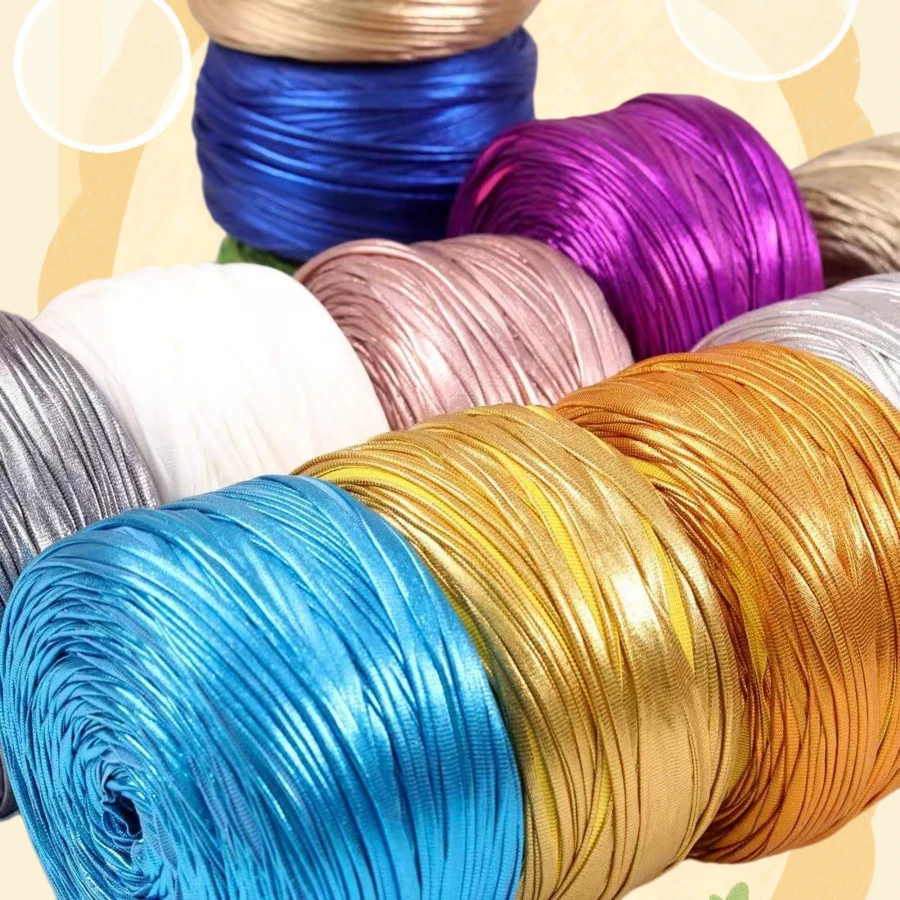 2pcs 400g Shiny Metallic Color Plain Crochet Yarn, Premium Braided Craft Cord Ribbon, Multi-Color Durable Knitting Yarn, Suitable For Making Handbags, Hats, Home Decor, Sewing And Knitting Projects - 2-pack - View 1