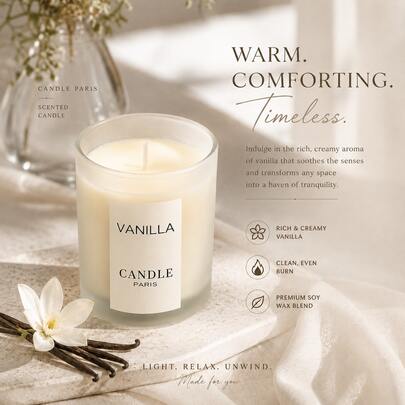 1pc [Vanilla Scent | Elegant] Elegant Vanilla Scented Candle | Round Soy Wax Jar With Glitter Accents | Suitable For Home, Hotel, Wedding Decor, Ideal Gift For Christmas, Halloween, Valentine's Day, Mother's Day