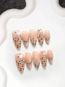 10片精緻手工穿戴式美甲，Polygel美甲套組，手繪線條、3D手工雕刻細節，粉色指甲油，極簡風，附美甲工具，3種尺寸可選，杏仁/鴨嘴/棺材形，適合派對、跳舞、日常配戴 - 彩色 - 查看 3