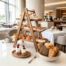 Wooden Multi-Tier Dessert Storage Rack For Home Kitchen, Rectangular Cupcake Display Tray, Christmas Birthday Party Table Decor Organizer - Camel - View 4