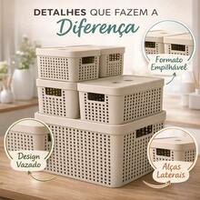 RVS E-COMMERCE Set Of 5 Organizer Boxes With Lid Large Basket In Resistant Plastic 2 L 4.5 L 17 L - Rosa - View 3