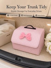 Car Trunk Leather Storage Box Multi-Functional Foldable Organizer Travel Essential Car Interior Decoration Accessory Bowknot Container For Vehicle Organization - Multicolor - View 6