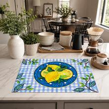 1pc, Home Decor, Lemon Plaid Pattern Printed Dish Drying Mat, Coffee Machine Absorbent Mat, Sink Drain Mat, Cup Absorbent Mat, Kitchen Supplies, Bathroom Supplies, Kitchen Countertop Decor - Multicolor - View 1