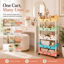 5-Tier Colorful Rolling Storage Cart With Wheels, Multi-Purpose Plastic Utility Organizer, Mobile Storage Rack For Bedroom, Bathroom, Living Room, Dorm, Office, Books, Beauty Supplies, Home Decor & Everyday Organization - Fifth Floor - View 2