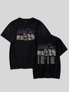 Tour urbano con rostros difusos que simbolizan diversidad y energía de la calle en tonos grises y púrpura camiseta de hombre con doble estampado moderno - Negro - Ver 1