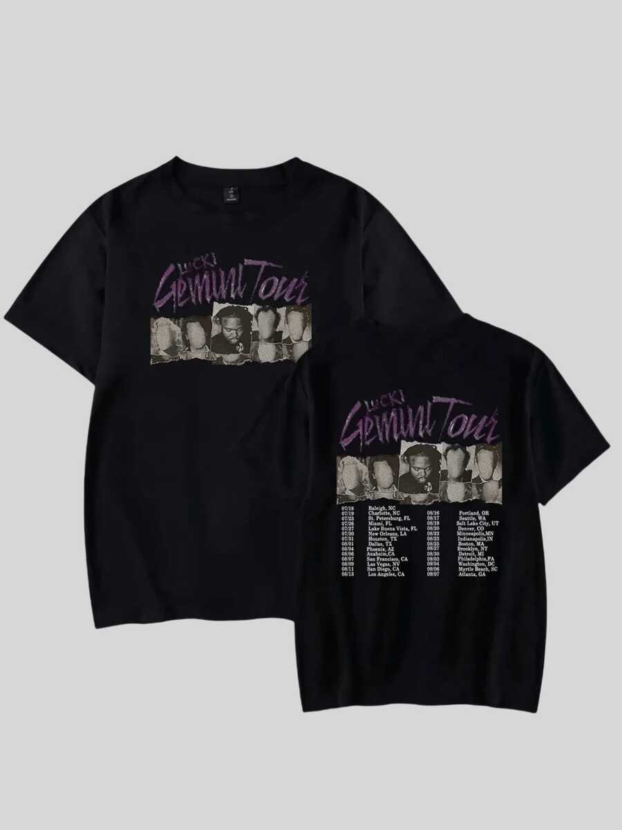 Tour urbano con rostros difusos que simbolizan diversidad y energía de la calle en tonos grises y púrpura camiseta de hombre con doble estampado moderno - Negro - Ver 1