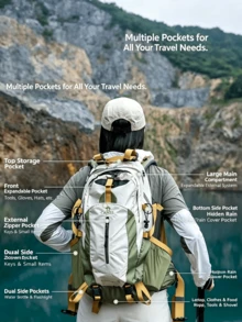 CAMEL CROWN 大容量輕量戶外登山背包，專業徒步背包，適用於登山、運動與旅行 - 淺卡其 - 查看 2
