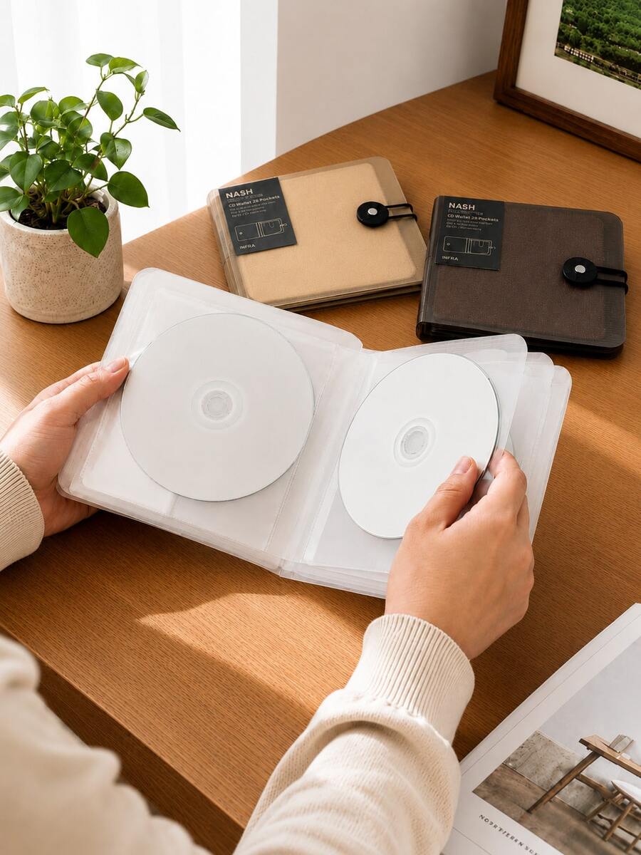 CD DVD Storage Box Organizer, 12-Disc Portable CD DVD Wallet Album Book With Inner Pages, Scratch-Resistant Waterproof Disc Storage Case, Suitable For Car, Home, Office, Travel, Blu-Ray VCD Game Disc Media Music Movie Carrying Box - View 1