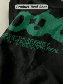 Camicia casual estiva da uomo con collo rotondo morbido e maniche corte, stampa grafica con graffiti dell'anno 2006 e slogan internet, adatta per l'uso quotidiano. - nero - Visualizzare 2