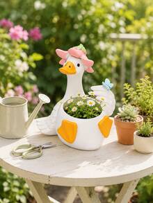 Cute Duck Vase With Flower Hat, Decorative Vase For Fresh And Artificial Flowers, Tabletop Centerpiece, Spring Home Decor - 1PC - View 1