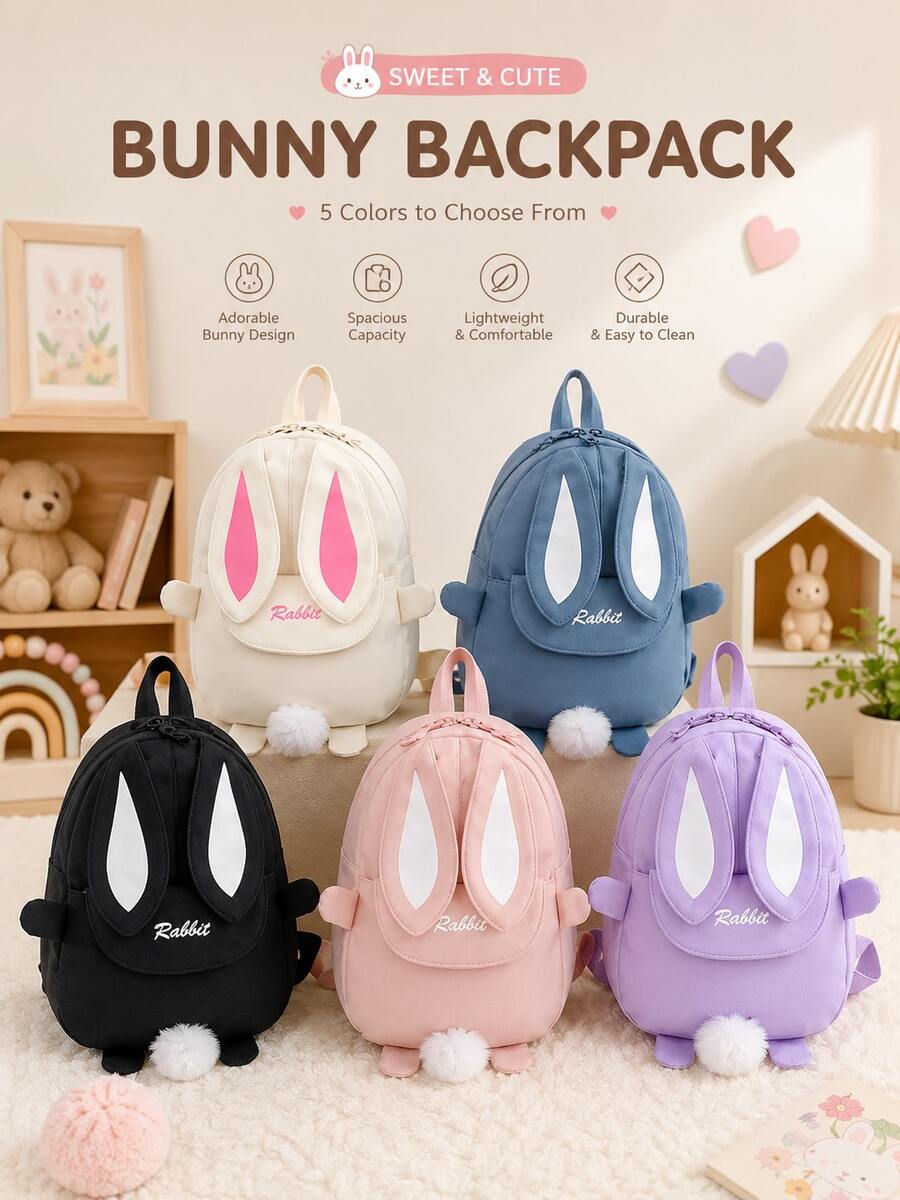 XD Nueva mochila ligera de conejo para niños, mochila compacta - Mochila de estudiante ligera y cómoda, adecuada para volver a la escuela, viajes, aprendizaje, mochila para niños, unisex, regalo perfecto