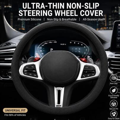 Funda de volante de coche ultra fina antideslizante, protector de volante de silicona, funda de volante de coche universal, accesorio interior de agarre suave, resistente al desgaste y a prueba de sudor, funda de conducción cómoda, adecuada para coches, SUVs, camiones