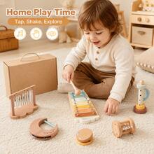 6PCS Wooden Musical Instrument Toy Set, Xylophone, Wind Chime & Rattle Toys With Gift Box, Interactive Sound Play Toy Gift - Beige - View 5