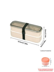 Double-Layer Wheat Straw Divided Bento Box With Elastic Band, Transparent Lid, Large Capacity, Microwave , Suitable For Office Commute, Students, Picnic And Spring Outings - Multicolor - View 12