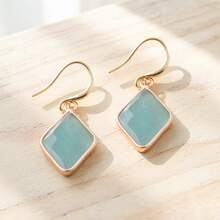 NeeFu WoFu 1pair Lapis Lazuli Gemstone Drop Earrings Women, Natural Stone Diamond Shape Dangle Jewelry, Minimalist Daily Wear Fashion Accessory, Ideal Gift Her - Stone - View 8