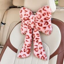 2 Pcs Car Neck Pillow Plush Bow Headrest Pillow Pink Leopard Seat Neck Support Accessories For Driving Travel - Pink - View 4
