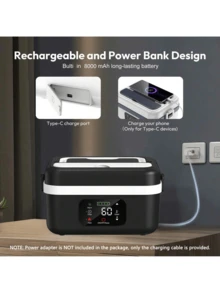 USB Adult Wireless Electric Heating Lunch Box, 8000mAh Rechargeable Timer Automatic Heating Lunch Box, 1L Portable Self-Heating Food Warmer With Fork And Spoon And Insulated Carrying Bag, Suitable For Office, Picnic, Car And Travel Outdoor Use - Black - View 4