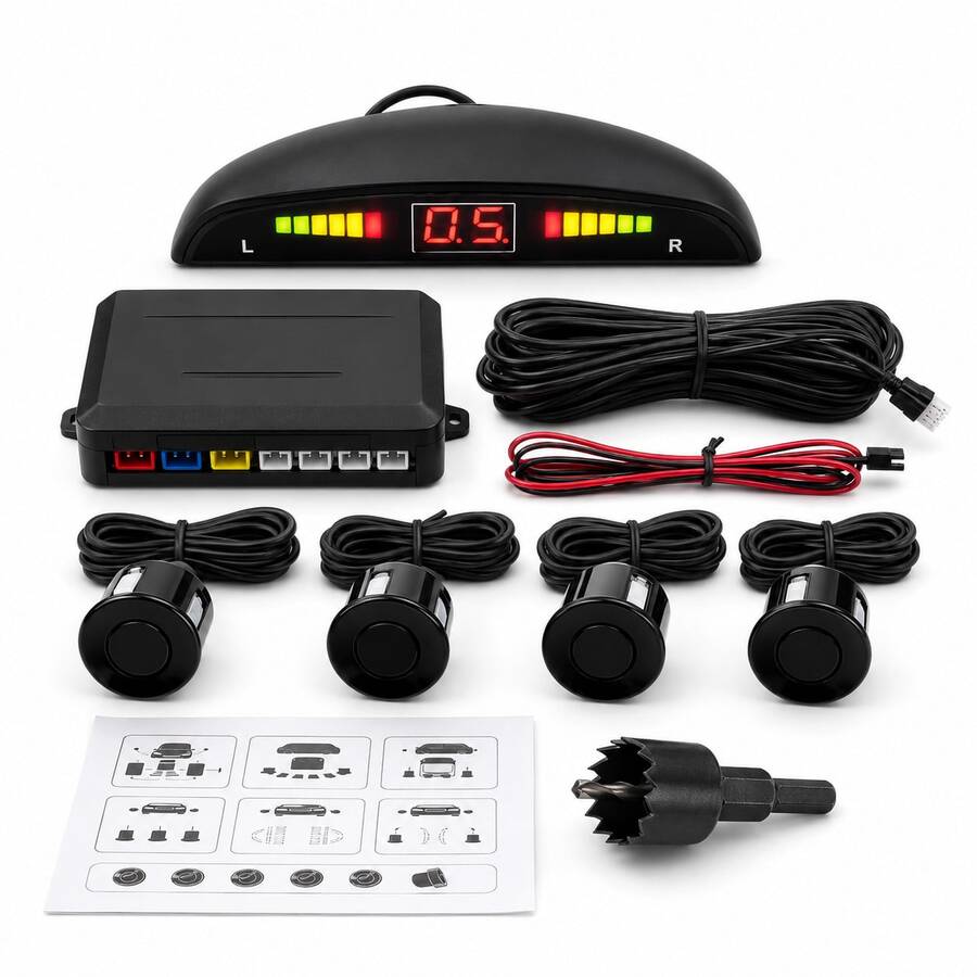 Sensor Estacionamento Carro com Visor LED + Sistema de Ré   Bipe - sensor ré 4s preto - Visão 1