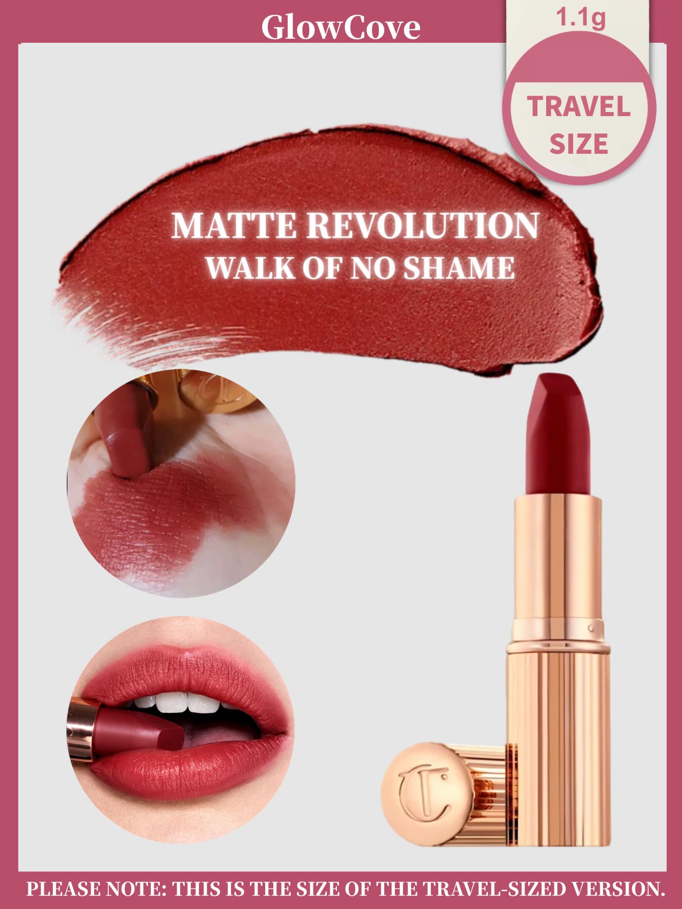 [ 1.1g ]CT Sampel Lipstik Charlotte Tilbury, Hasil Akhir Matte Modern, Halus, Tahan Lama, Serbaguna, Warna Populer, Pelembap Bibir Portabel - Jalan Tanpa Rasa Malu - 1,1g - View 1
