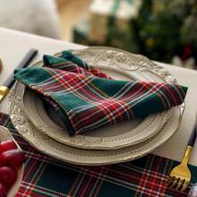 12 Christmas Tartan Plaid Cloth Napkins - Perfect For Holiday Lunches, Brunches, And Dinner Parties, Reusable, And Washable - Size 17X17 In Red And Green - Green Plaid - View 4