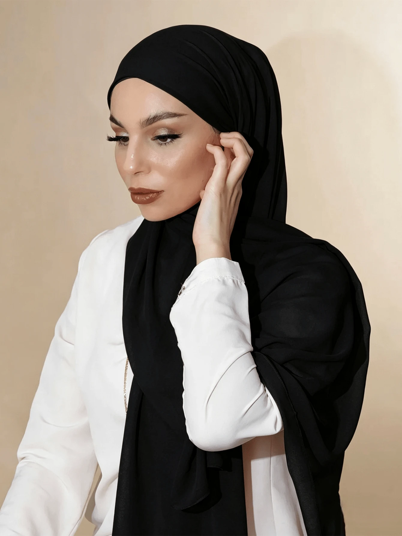 1pc Solid Color Chiffon Scarf, Large Size Rectangular Scarf For Daily Casual Wear - Black - View 1