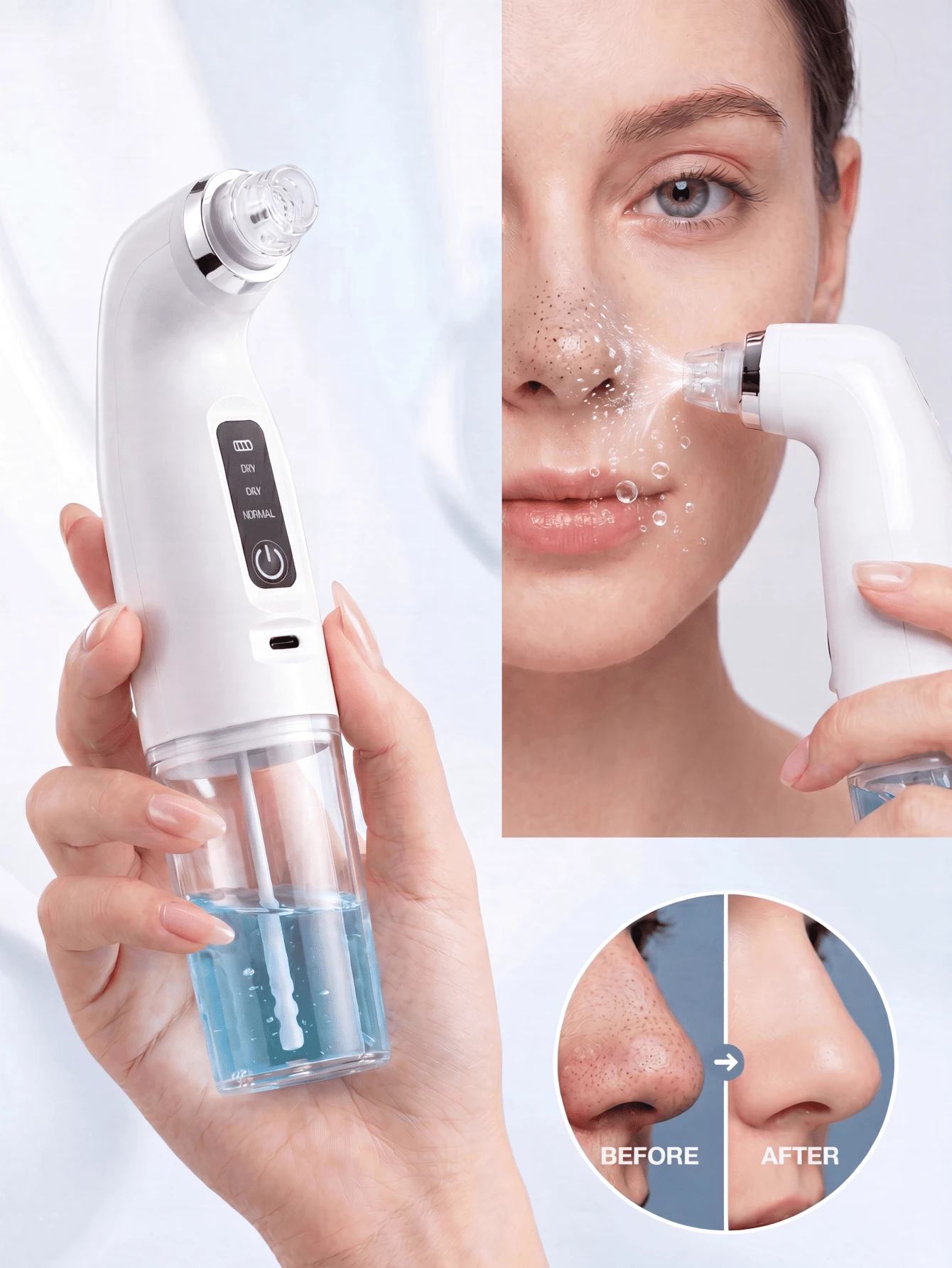 6-In-1 Multifunctional Hydro Bubble Blackhead Remover, Water Circulation Pore Vacuum Cleaner With Simultaneous Suction & Rinsing, Oil And Wastewater Separation, Deep Facial Cleansing, USB Rechargeable Beauty Device
