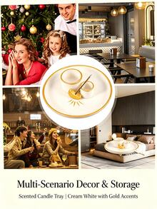 1pc Moon Pattern Double Candle Holder Tray, Multi-Purpose Aromatherapy Candle & Jewelry Storage Dish, Matte White With Gold Trim, Suitable For Bedroom, Bathroom, Balcony, Cafe, Patio, Desktop - 1 New Item - View 5