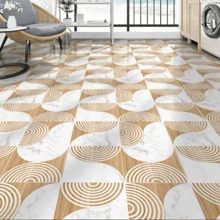 Stiker Lantai Vinyl Tempel dan Lepas 40*120CM, Pola Marmer Kayu Beige, Ubin Lantai Anti Selip Tahan Air yang Dapat Dilepas, Dekorasi Lantai Geometris Minimalis untuk Rumah Sewa, Kamar Tidur, Dapur, Kamar Mandi - Stiker lantai motif kayu - View 6