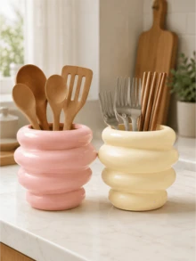 1pc Bubble Design Kitchen Utensil Holder, Glossy Countertop Storage Cup For Spoons, Forks, Chopsticks & Cooking Tools, Cute Kitchen Organizer Decor - Multicolor - View 3