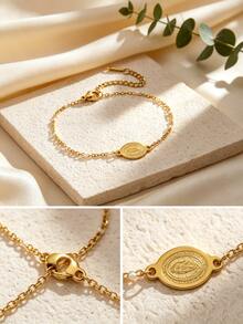 1pc Minimalist Fashion Elegant Cross Pendant Box Chain Design Stainless Steel Women's Bracelet Suitable For Daily Wear/Commute/Evening Party/Holiday Gift - Yellow Gold - View 7