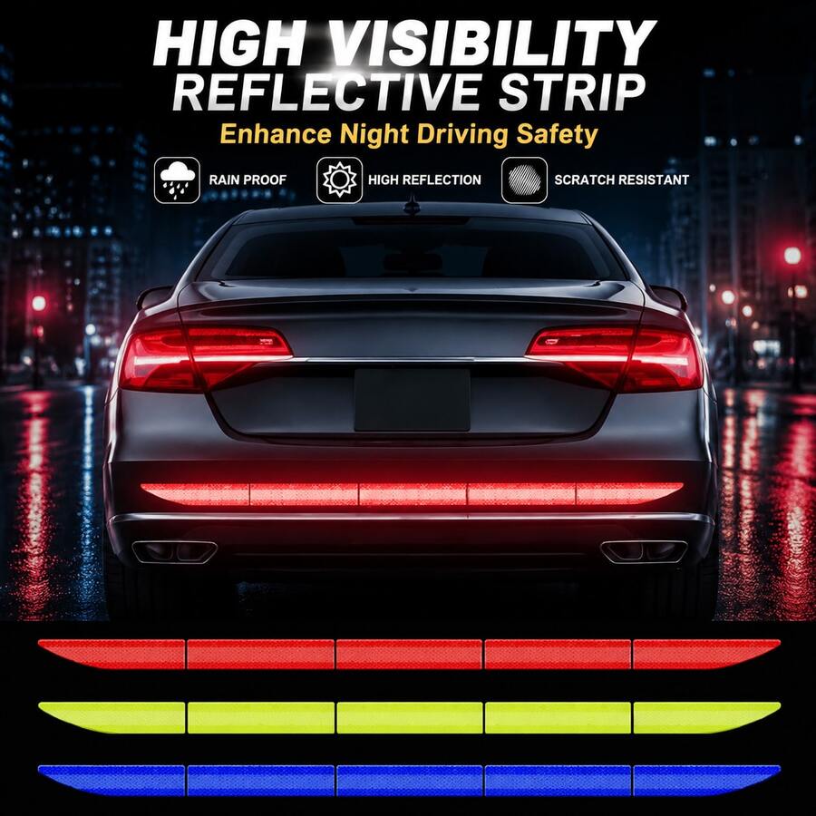 Universal Car Rear Bumper Reflective Warning Strip, 90cm Long Distance High Bright Reflector Decal, Waterproof UV Resistant Self Adhesive Anti-Collision Safety Sticker For Car Trunk Exterior Modification Fit Sedan SUV Pickup Van - Reflective Strips - View 1