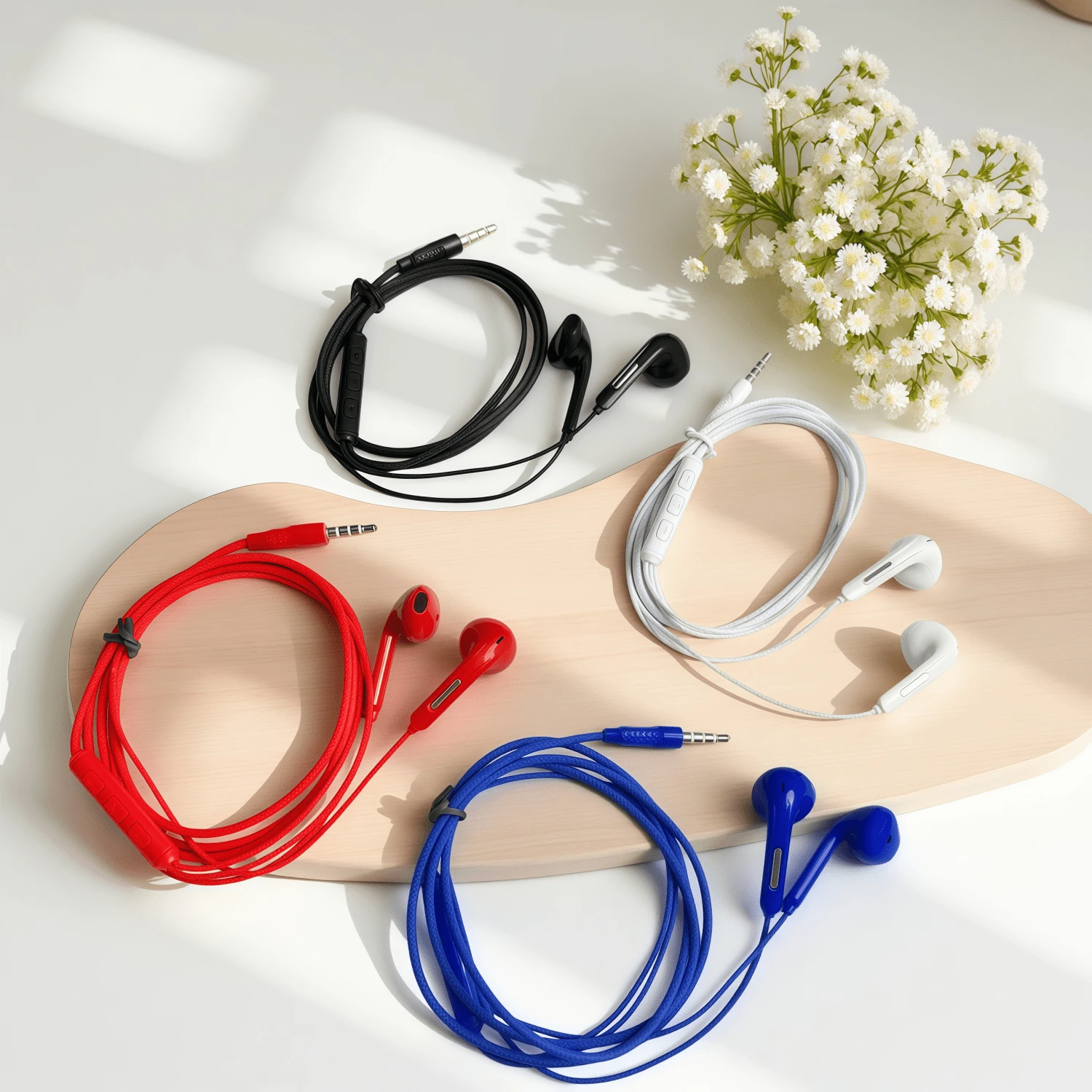 黑/白/紅/藍 4色新款 3.5mm 有線耳機，內建麥克風，可調音量，半入耳式，高清通話，音樂播放，適合學生禮物耳機，跑步運動禮物耳機