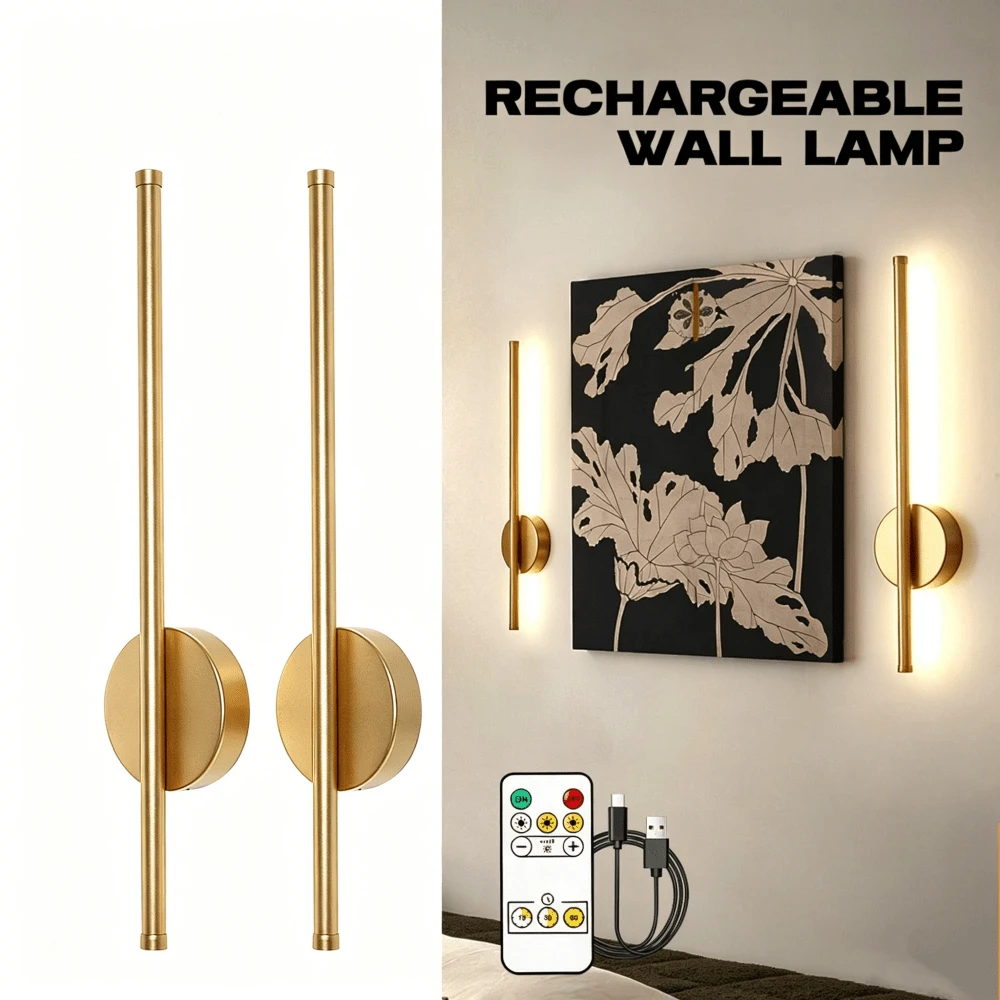 2pcs Rechargeable Wall Lights, Plug And Play, No Complex Installation, Wireless LED Wall Lights With Remote Dimming, Suitable For Bedroom, Stairs, Indoor, Kitchen, Balcony, Closet Home Decor Lighting - 50cm - View 1
