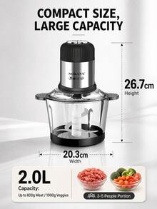 SOKANY 800W 2L Electric Meat Grinder, Food Chopper And Food Processor With Stainless Steel Blades, Transparent Bowl, Easy To Clean Detachable Parts, Non-Slip Base, Suitable For Meat And Vegetables For Home Kitchen - Black - View 10