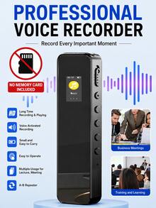 Grabadora de voz digital portátil con reproducción de MP3 y reducción de ruido, función de reproducción, equipada con batería de litio recargable de 230mAh, adecuada para conferencias y reuniones, compatible con reproducción de música MP3 (tarjeta de memoria no incluida) - Ver 1