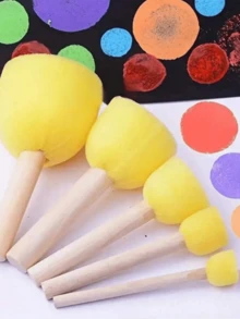 30pcs/25pcs/15pcs/5pcs Yellow Sponge Brushes, Suitable For Graffiti, Painting And Art Projects - Round Mushroom Head - Painting Sponge - View 1