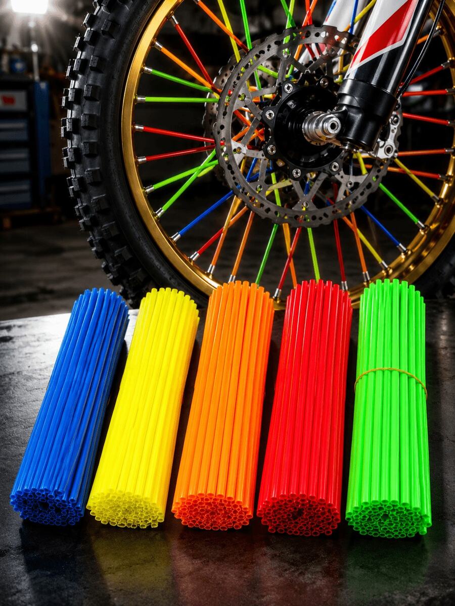 72 piezas de fundas para radios de moto de cross, envolturas universales para radios de rueda y molduras de tubo para llantas de 8-21 pulgadas, protector decorativo para radios de llanta para motocicleta, motocross, pit bike, bicicleta, silla de ruedas, BMX, Suzuki Kawasaki DRZ400SM, envolturas de llanta y protectores de radios